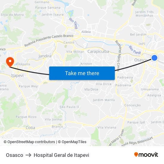 Osasco to Hospital Geral de Itapevi map