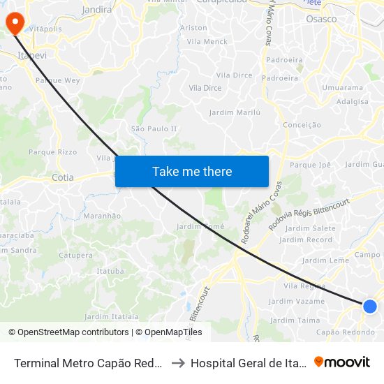 Terminal Metro Capão Redondo to Hospital Geral de Itapevi map