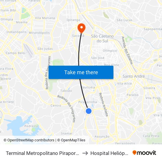 Terminal Metropolitano Piraporinha to Hospital Heliópolis map