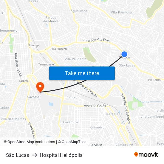 São Lucas to Hospital Heliópolis map