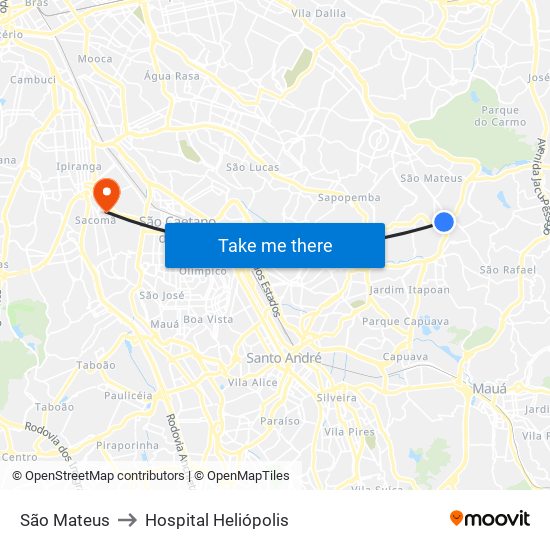 São Mateus to Hospital Heliópolis map