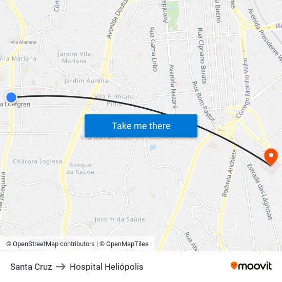 Santa Cruz to Hospital Heliópolis map