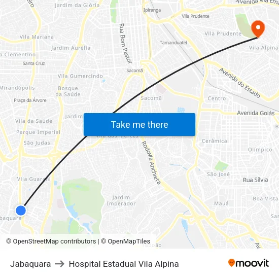 Jabaquara to Hospital Estadual Vila Alpina map