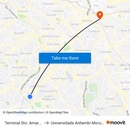 Terminal Sto. Amaro, 1 to Universidade Anhembi Morumbi map