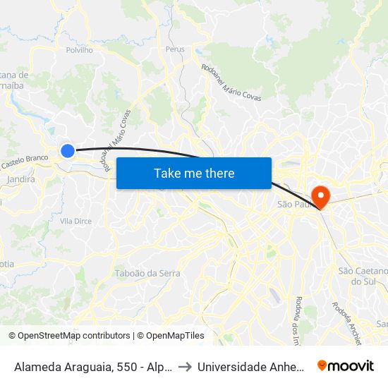 Alameda Araguaia, 550 - Alphaville Industrial to Universidade Anhembi Morumbi map