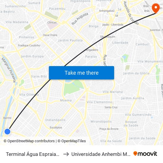 Plat. Lateral Terminal Água Espraiada, 400 to Universidade Anhembi Morumbi map