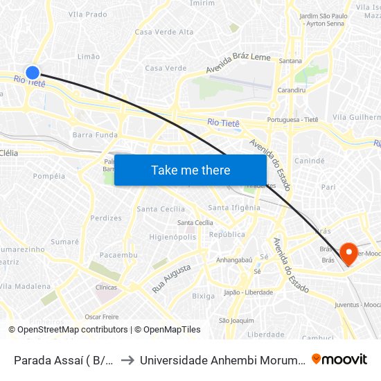 Parada Assaí ( B/C) to Universidade Anhembi Morumbi map