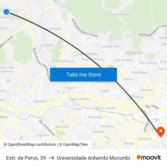 Estr. de Perus, 59 to Universidade Anhembi Morumbi map