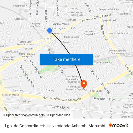 Lgo. da Concordia to Universidade Anhembi Morumbi map