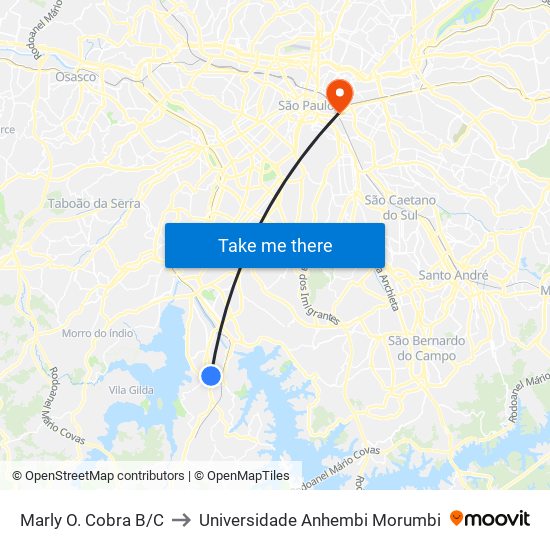 Marly O. Cobra B/C to Universidade Anhembi Morumbi map