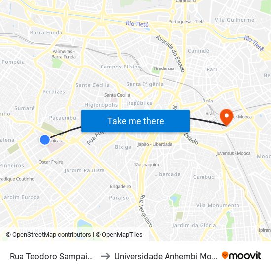 Rua Teodoro Sampaio, 335 to Universidade Anhembi Morumbi map