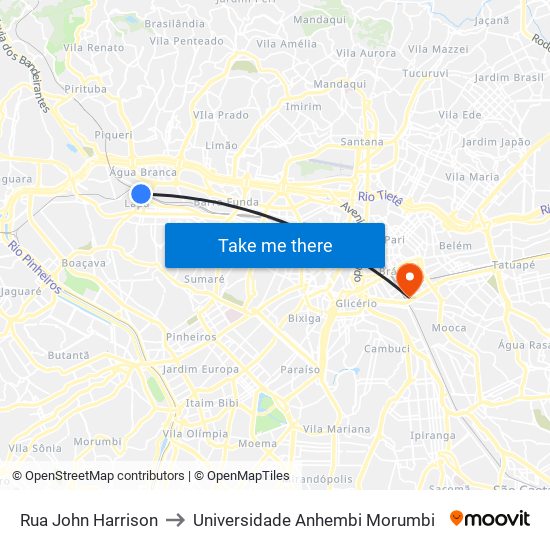 Rua John Harrison to Universidade Anhembi Morumbi map