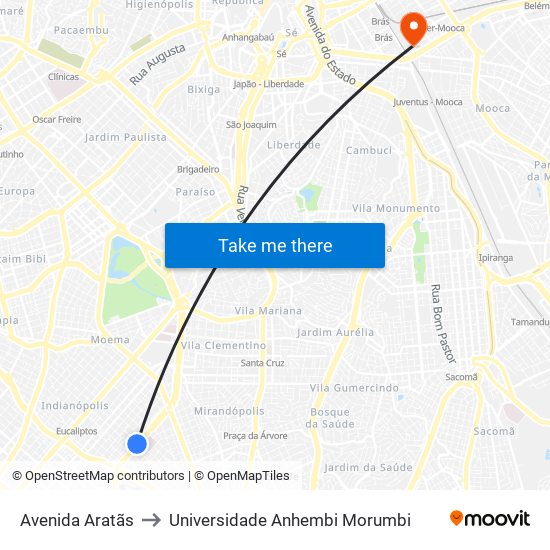 Avenida Aratãs to Universidade Anhembi Morumbi map