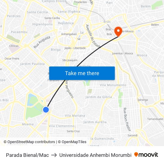 Parada Bienal/Mac to Universidade Anhembi Morumbi map