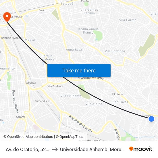 Avenida do Oratório, 5267 to Universidade Anhembi Morumbi map