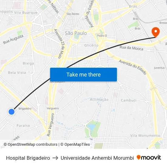 Hospital Brigadeiro to Universidade Anhembi Morumbi map