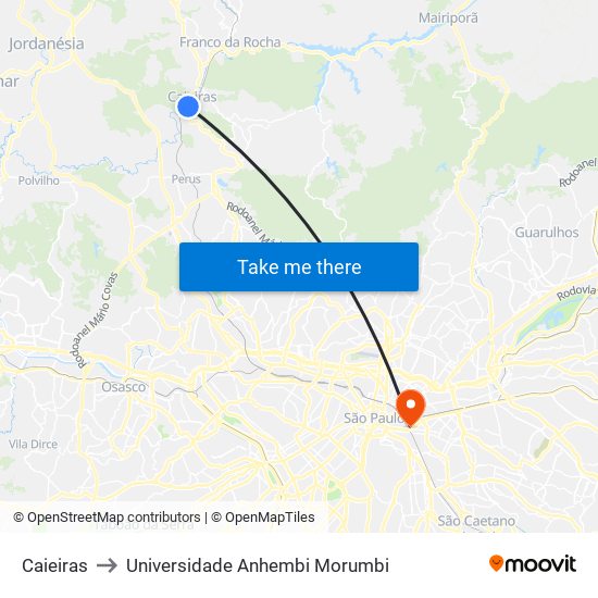 Caieiras to Universidade Anhembi Morumbi map