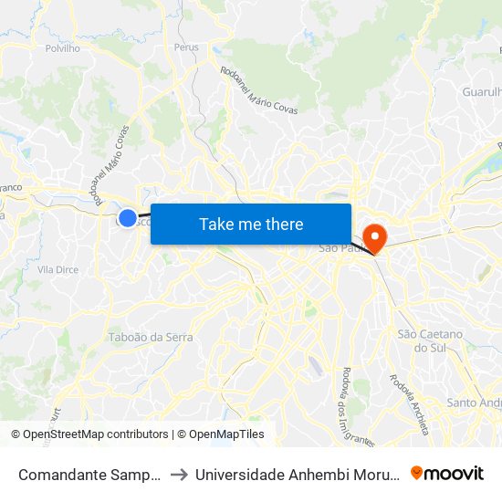 Comandante Sampaio to Universidade Anhembi Morumbi map