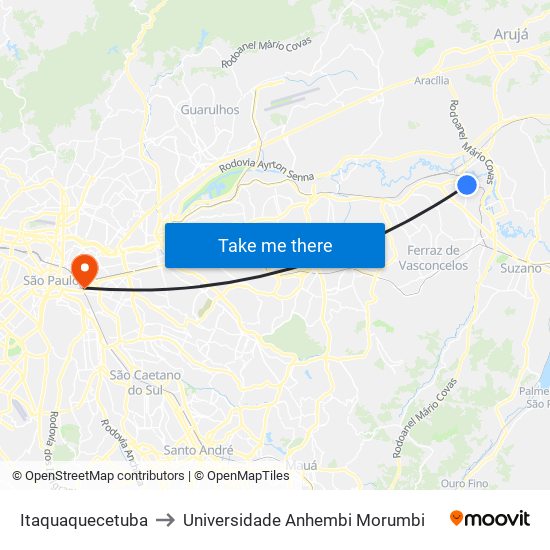 Itaquaquecetuba to Universidade Anhembi Morumbi map