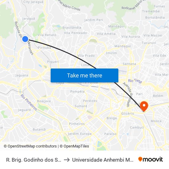 R. Brig. Godinho dos Santos to Universidade Anhembi Morumbi map