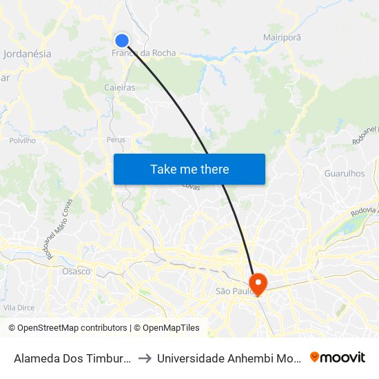 Alameda Dos Timburis 21 to Universidade Anhembi Morumbi map