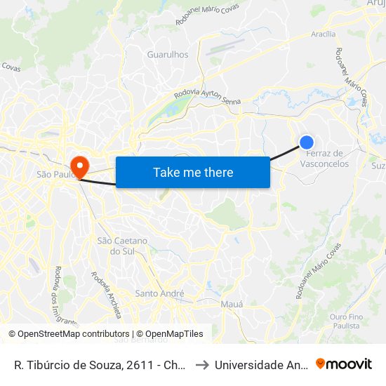 R. Tibúrcio de Souza, 2611 - Chacara Dona Olivia, São Paulo to Universidade Anhembi Morumbi map
