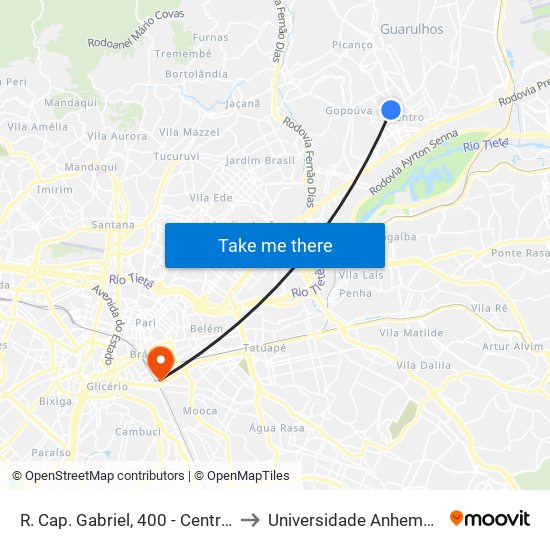 R. Cap. Gabriel, 400 - Centro, Guarulhos to Universidade Anhembi Morumbi map