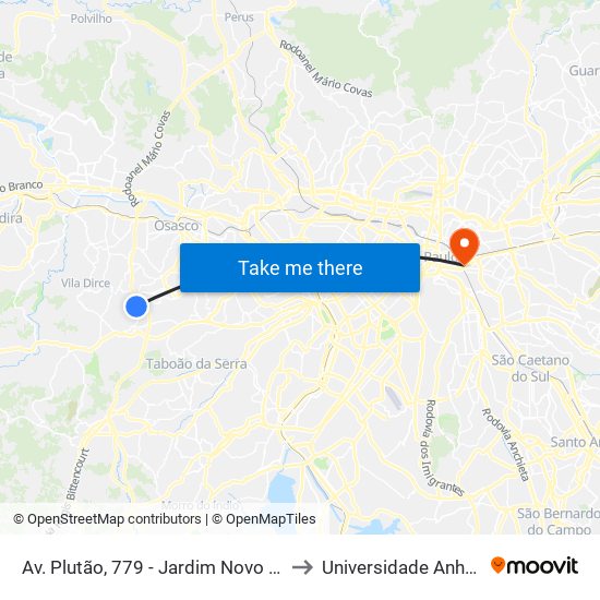 Av. Plutão, 779 - Jardim Novo Horizonte, Carapicuíba to Universidade Anhembi Morumbi map