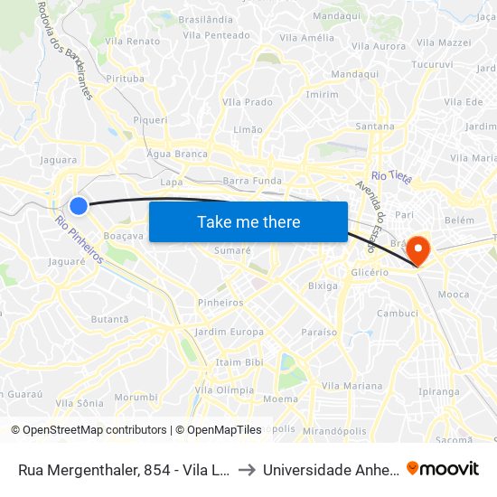 Rua Mergenthaler, 854 - Vila Leopoldina São Paulo to Universidade Anhembi Morumbi map