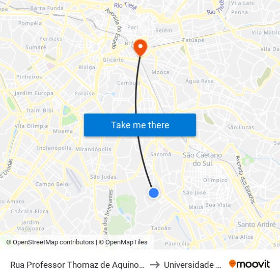 Rua Professor Thomaz de Aquino, 296 - Jardim Maria Estela, São Paulo to Universidade Anhembi Morumbi map