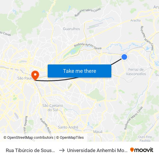 Rua Tibúrcio de Sousa, 293 to Universidade Anhembi Morumbi map