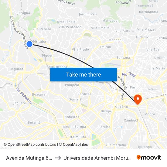 Avenida Mutinga 617 to Universidade Anhembi Morumbi map