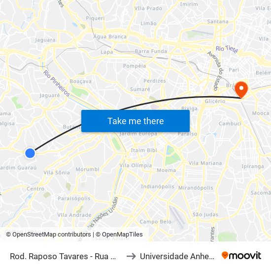 Rod. Raposo Tavares - Rua Mal. Morais Ancora to Universidade Anhembi Morumbi map