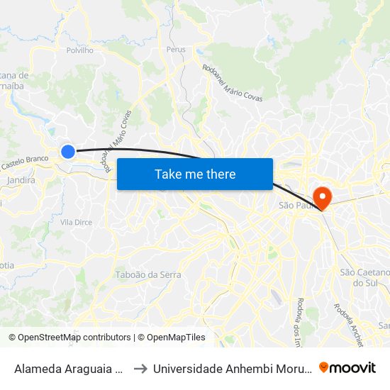 Alameda Araguaia 550 to Universidade Anhembi Morumbi map
