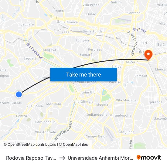 Rodovia Raposo Tavares to Universidade Anhembi Morumbi map