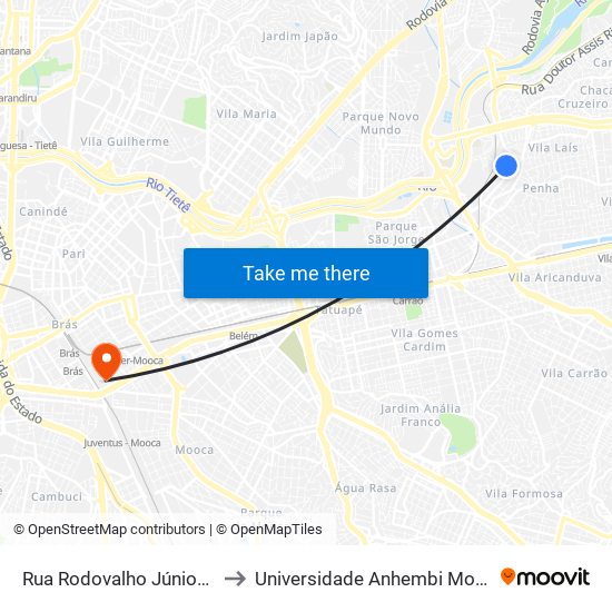 Rua Rodovalho Júnior 637 to Universidade Anhembi Morumbi map
