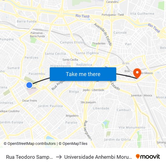 Rua Teodoro Sampaio to Universidade Anhembi Morumbi map
