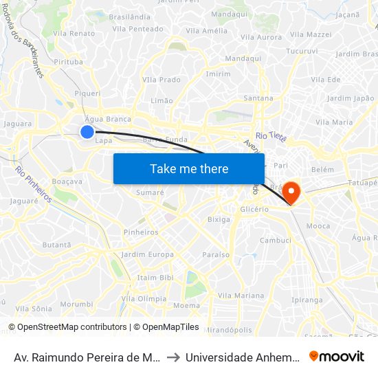 Av. Raimundo Pereira de Magalhães 230 to Universidade Anhembi Morumbi map