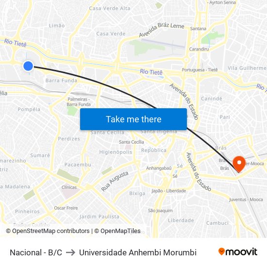 Nacional - B/C to Universidade Anhembi Morumbi map