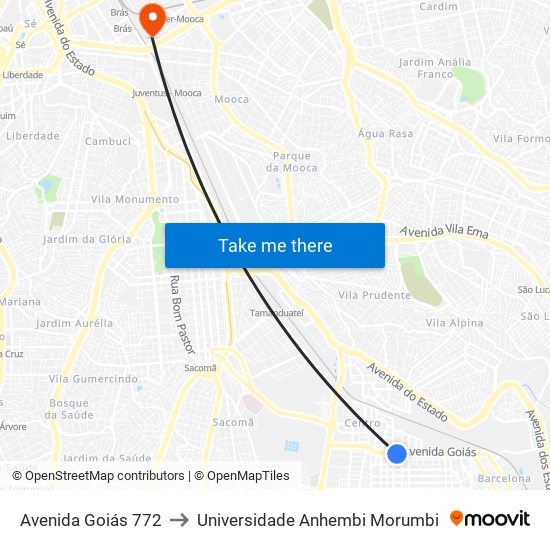 Avenida Goiás 772 to Universidade Anhembi Morumbi map