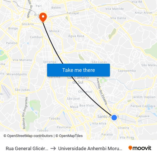 Rua General Glicério to Universidade Anhembi Morumbi map