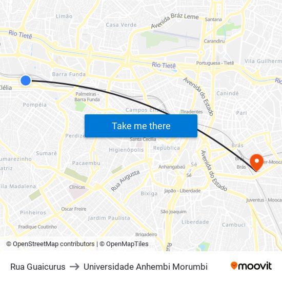 Rua Guaicurus to Universidade Anhembi Morumbi map