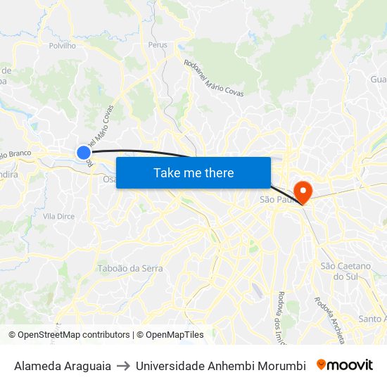 Alameda Araguaia to Universidade Anhembi Morumbi map