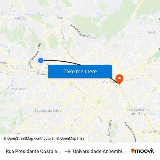 Rua Presidente Costa e Silva 930 to Universidade Anhembi Morumbi map