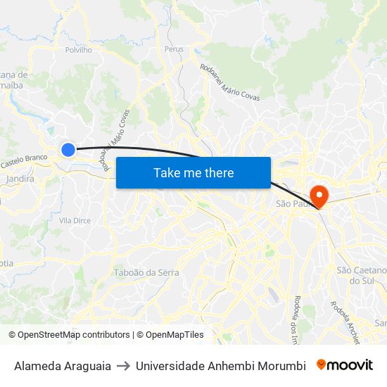 Alameda Araguaia to Universidade Anhembi Morumbi map