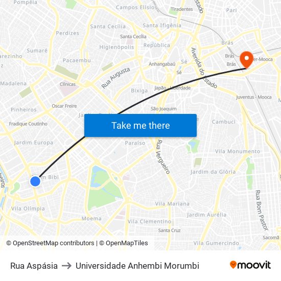 Rua Aspásia to Universidade Anhembi Morumbi map