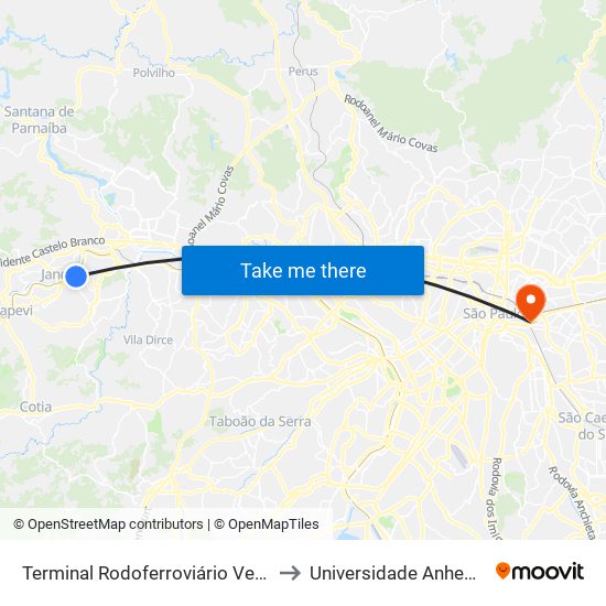 Terminal Rodoferroviário Ver. Geraldo Correa to Universidade Anhembi Morumbi map