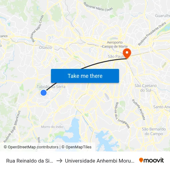 Rua Reinaldo da Silva to Universidade Anhembi Morumbi map