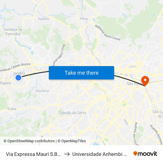 Via Expressa Mauri S.Barufi 41 to Universidade Anhembi Morumbi map