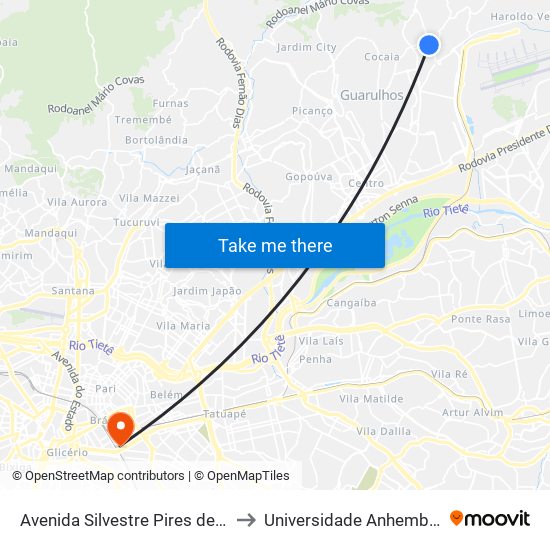 Avenida Silvestre Pires de Freitas 717 to Universidade Anhembi Morumbi map